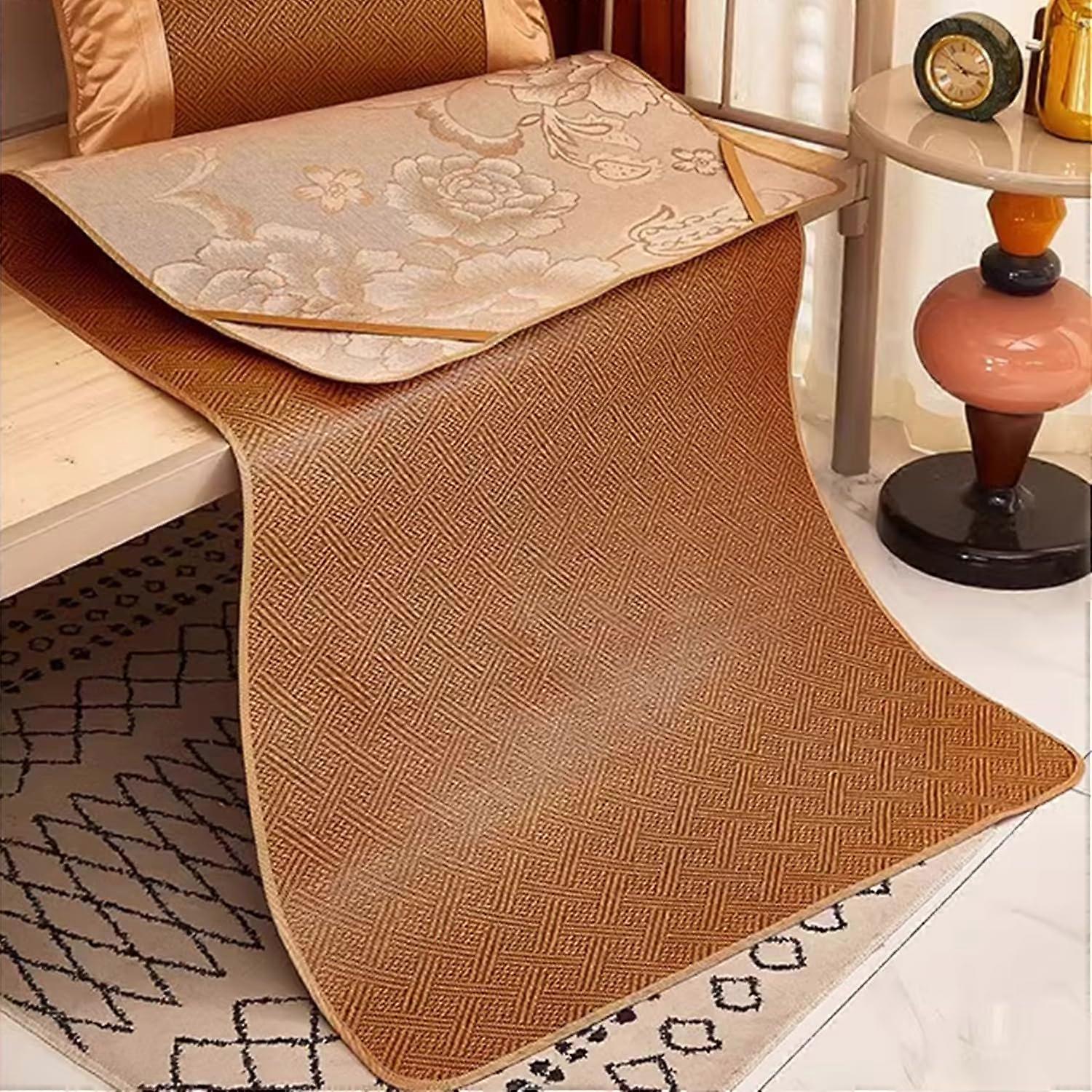 Cooling Bamboo Sleeping Pad with Breathable Cooling Surface, Foldable Rattan Bed Mat for Summer