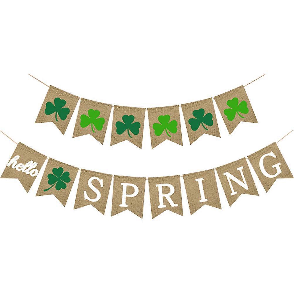 Burlap Garland Four-Leaf Clover for St.patrick Day Decor 2Pcs