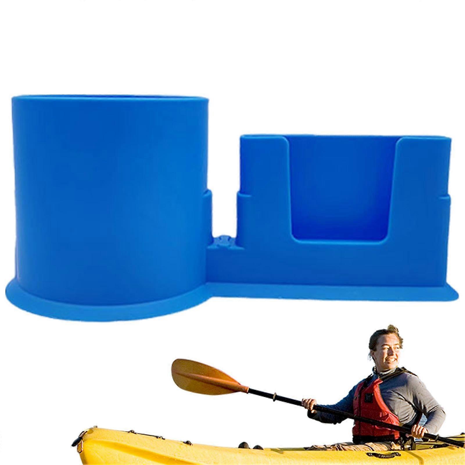Paddle Board Cup Holder with Phone Mount, AntiSpill Design, Secure Bungee Attachment, Blue