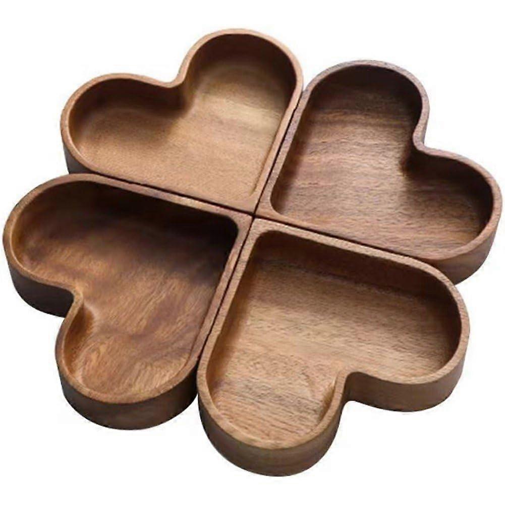 4pcs Heart Shaped Wooden Snack Plates Stackable Dessert and Fruit Serving Trays for Sweets