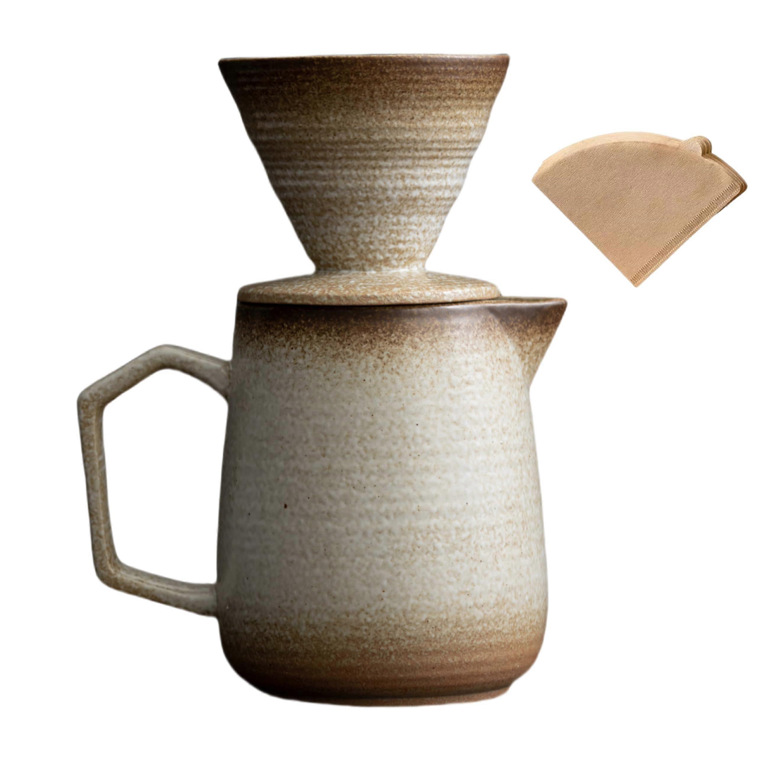 Pour Over Coffee Maker 16oz Ceramic Coffee Dripper with Filters Unique Handcrafted Off White