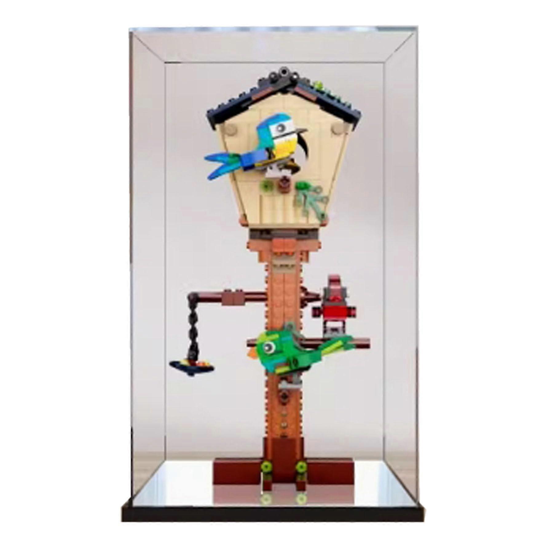 Transparent Acrylic Display Case for  31143 Birdhouse, Dustproof Stackable Box with Mirror Base