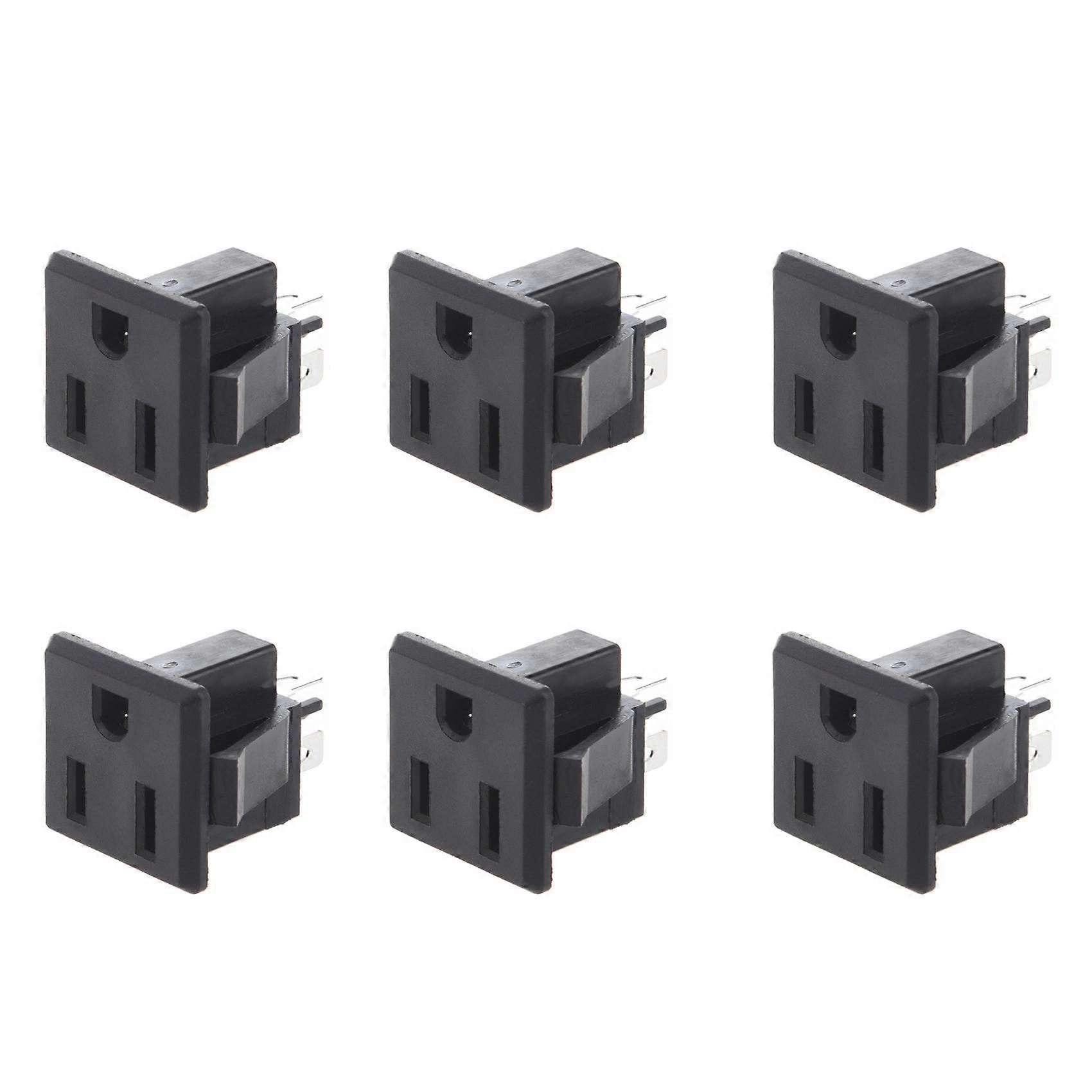6X AC 125V 15A Panel Mount US Outlet Power Socket Black