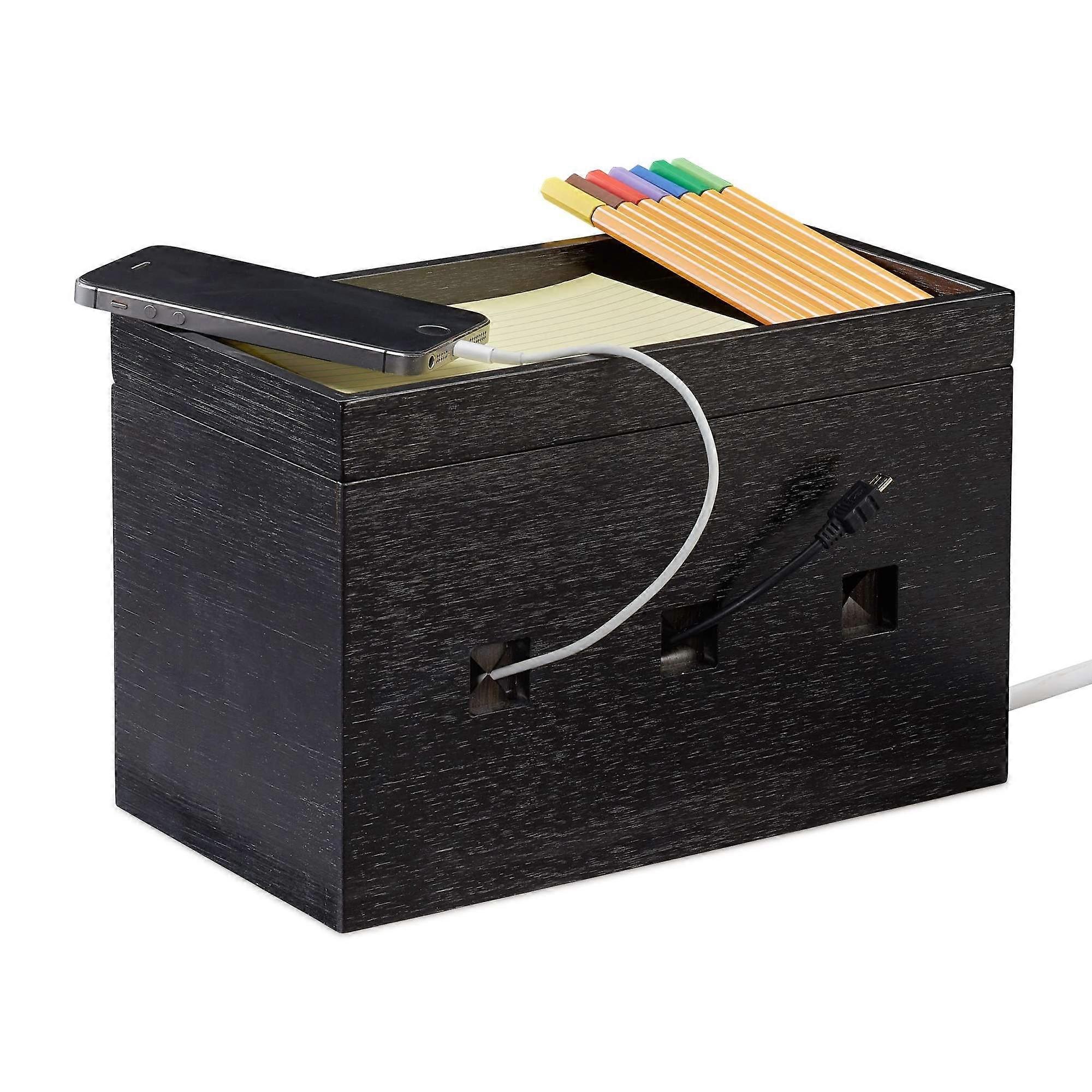 Kabelbox Schwarz Bambus