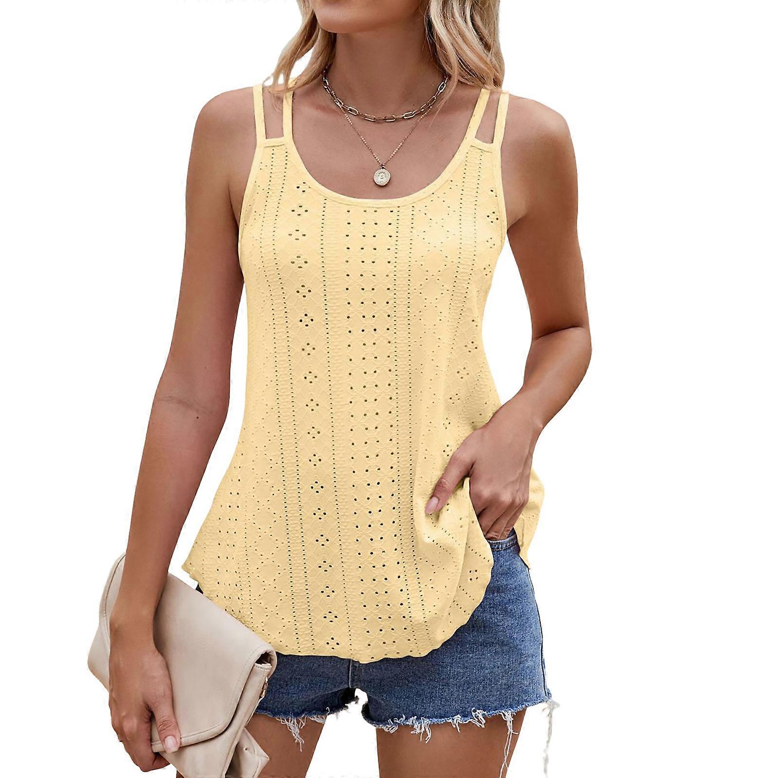 Women's openwork drawstring  color button suspender strap  Yellow S