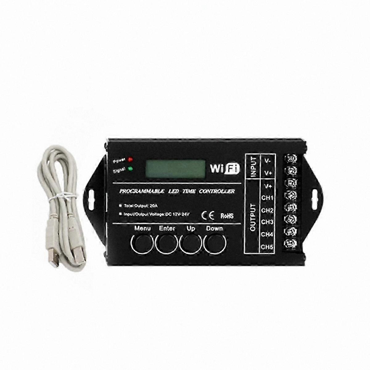 Programmable LED Controller with WiFi, 5 Channels 20A Common Anode, DC 12V-24V Time Adjustable RGB