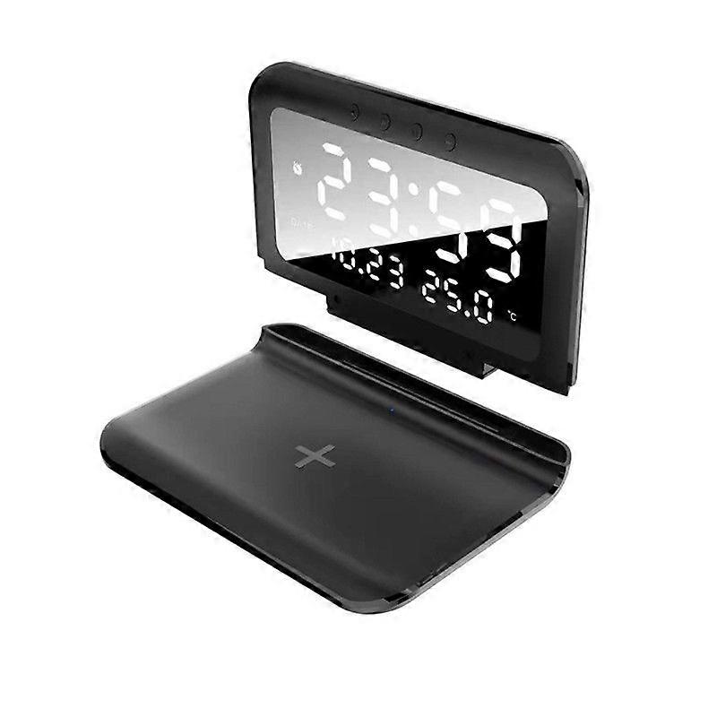 2-in-1 Wireless Charging Desk Clock - Quick Charge, Digital Display, Black