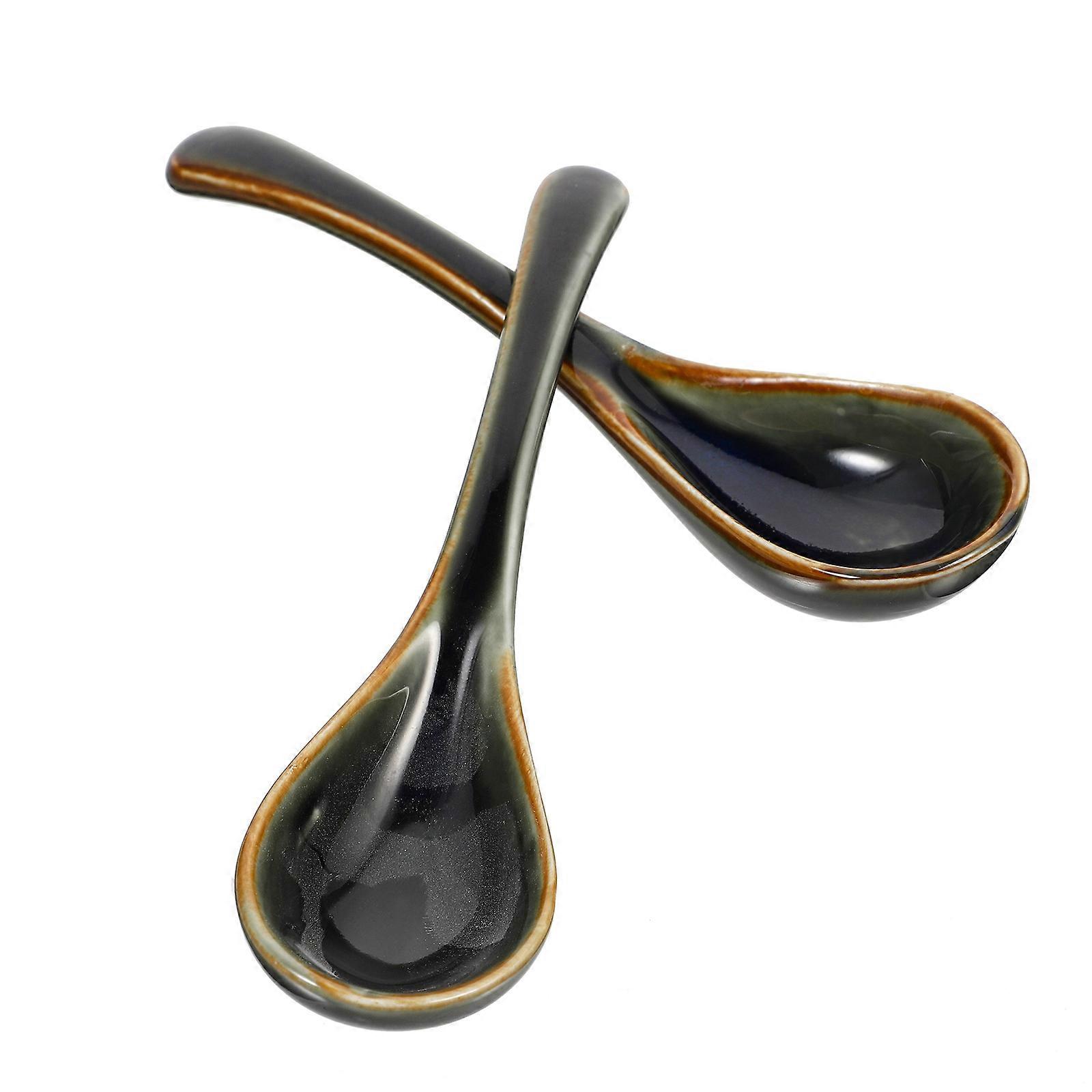 Ceramic Soup Spoons for Use 2Pcs Practical Kitchen Tool Ceramic