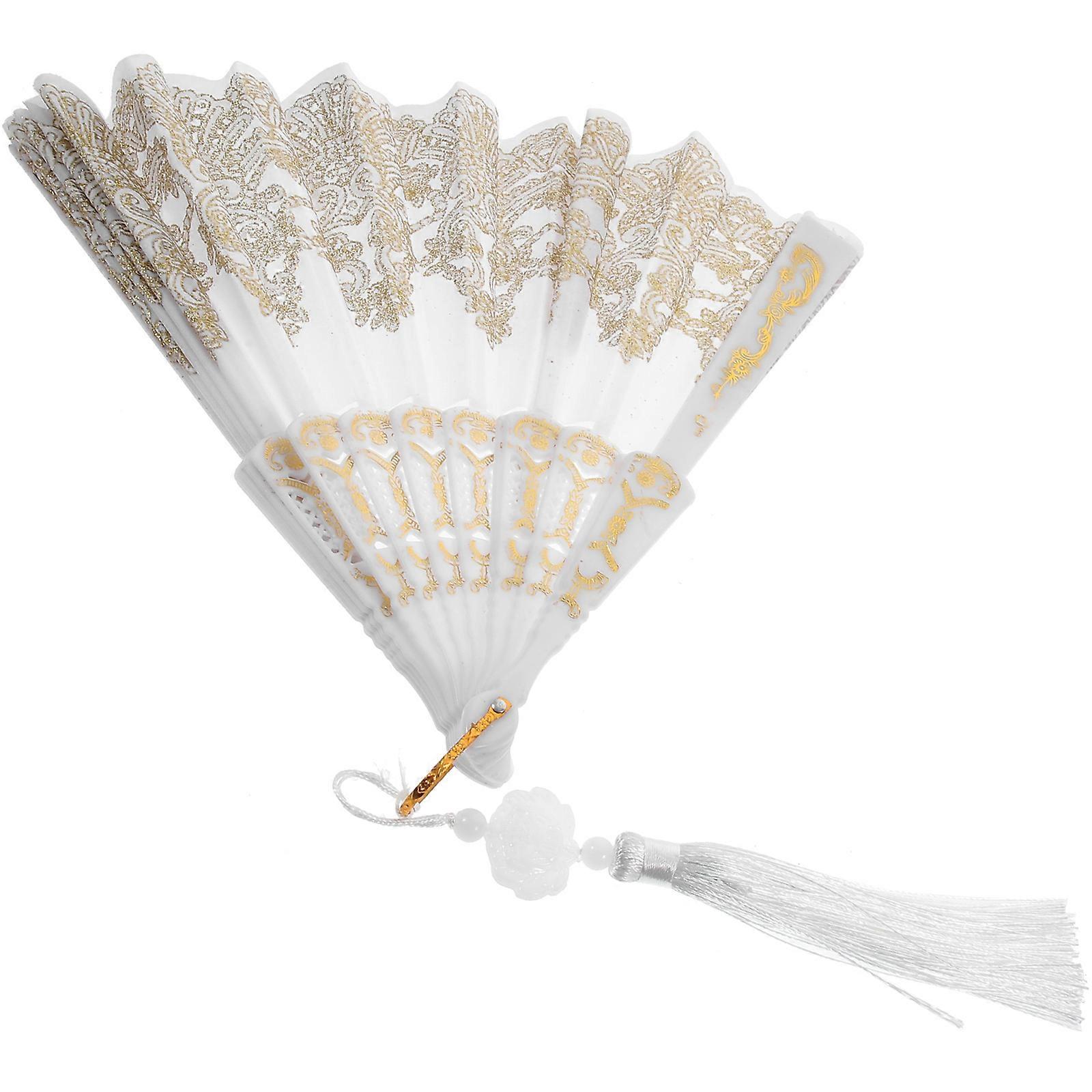 Éventail à main brodé, élégant et pliable, avec pompon