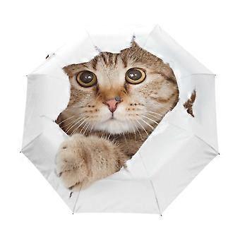 Bonito desenho animado gato guarda-chuva chuva mulheres dobrando guarda-chuvas automática fêmea guarda-sol guarda-sol adorável paráguas branco sombrinha