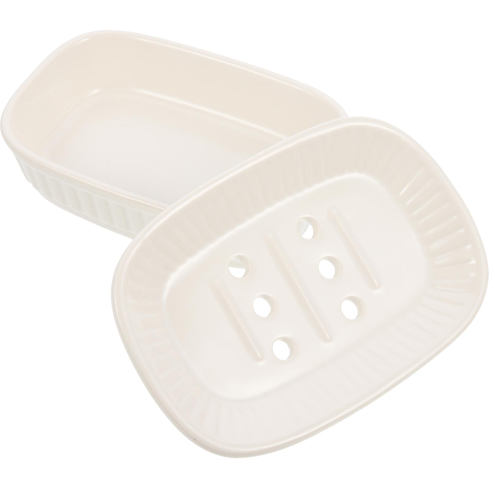 White Ceramic Soap Tray Double-Layer Soap Organizer for Storage Use