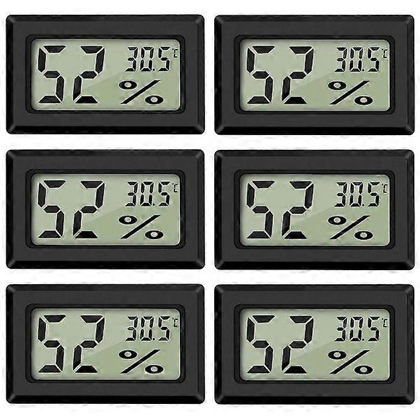 Mini Digital Thermometer Hygrometer with Humidity Sensor - Black (6-Pack) [XR]