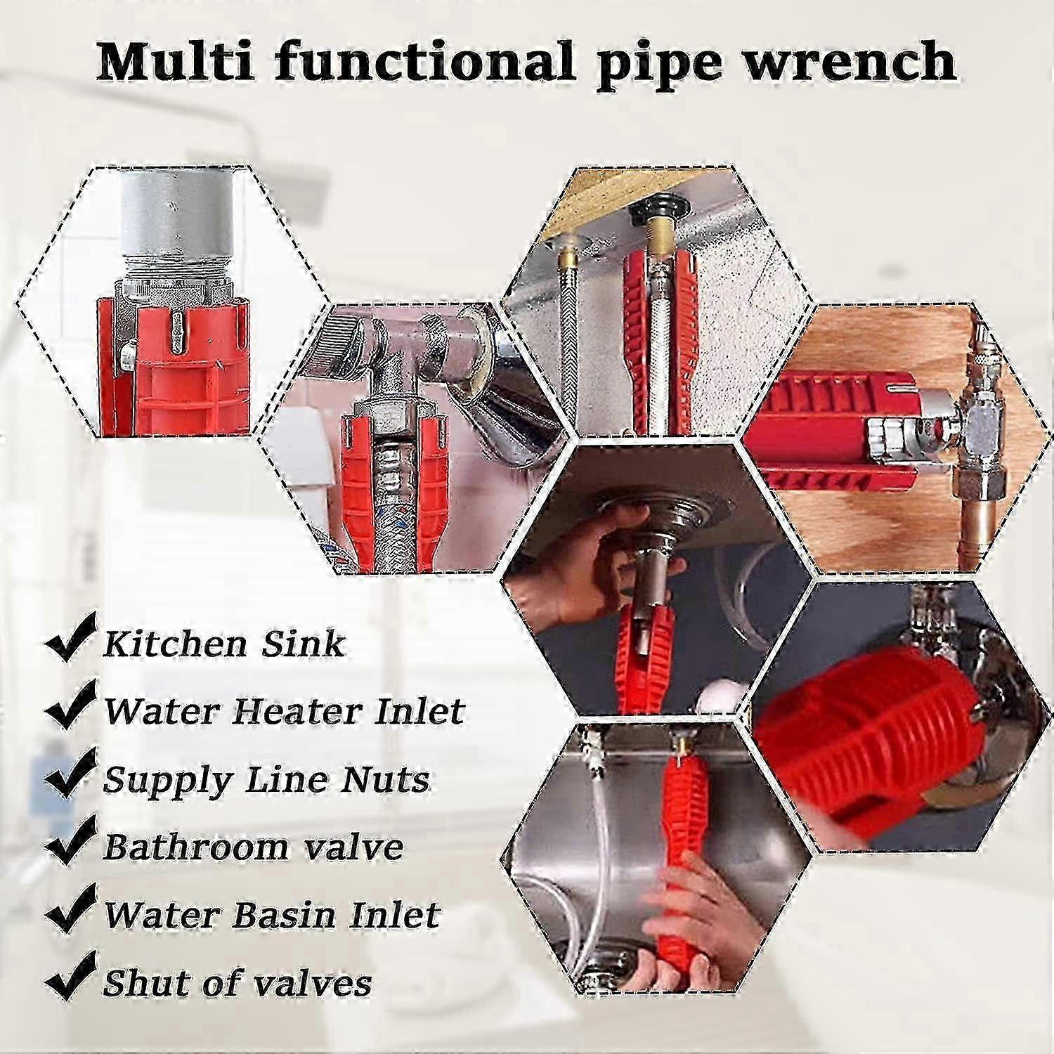 Red Double Head Sink Wrench Multi-Function Installation Tool compatible with Sinks Toilets Faucets