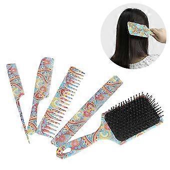 Ensemble de 5 brosses et peignes pour démêler les cheveux, comprenant une brosse plate, un peigne à dents larges et un peigne à queue.