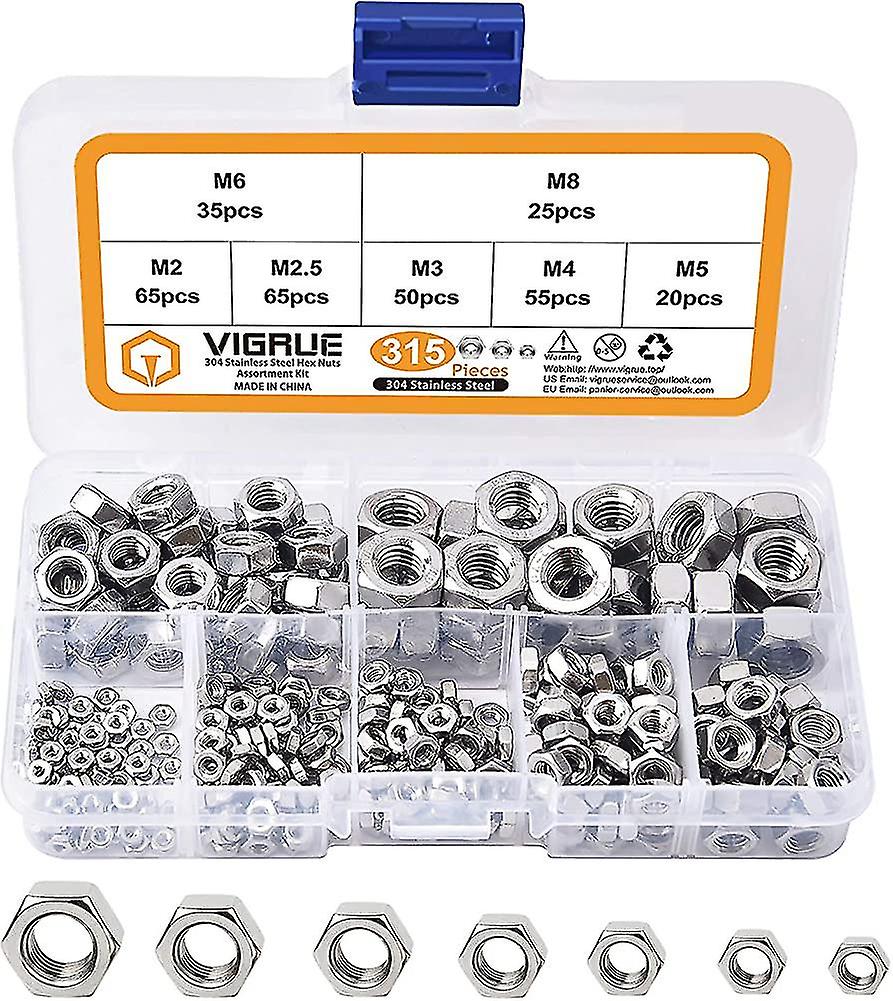 315pcs Hex Nuts Lock Nuts Lock Nuts Lock Nuts Clamp Nuts Set Auto-verrouillage 304