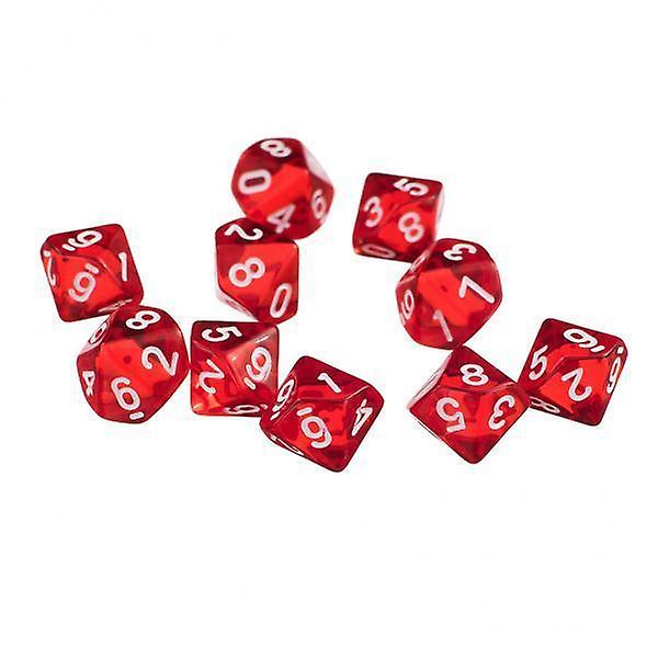10xD10 Ten Sided Gem Dice For RPG   Games 10Pcs  Dice Red