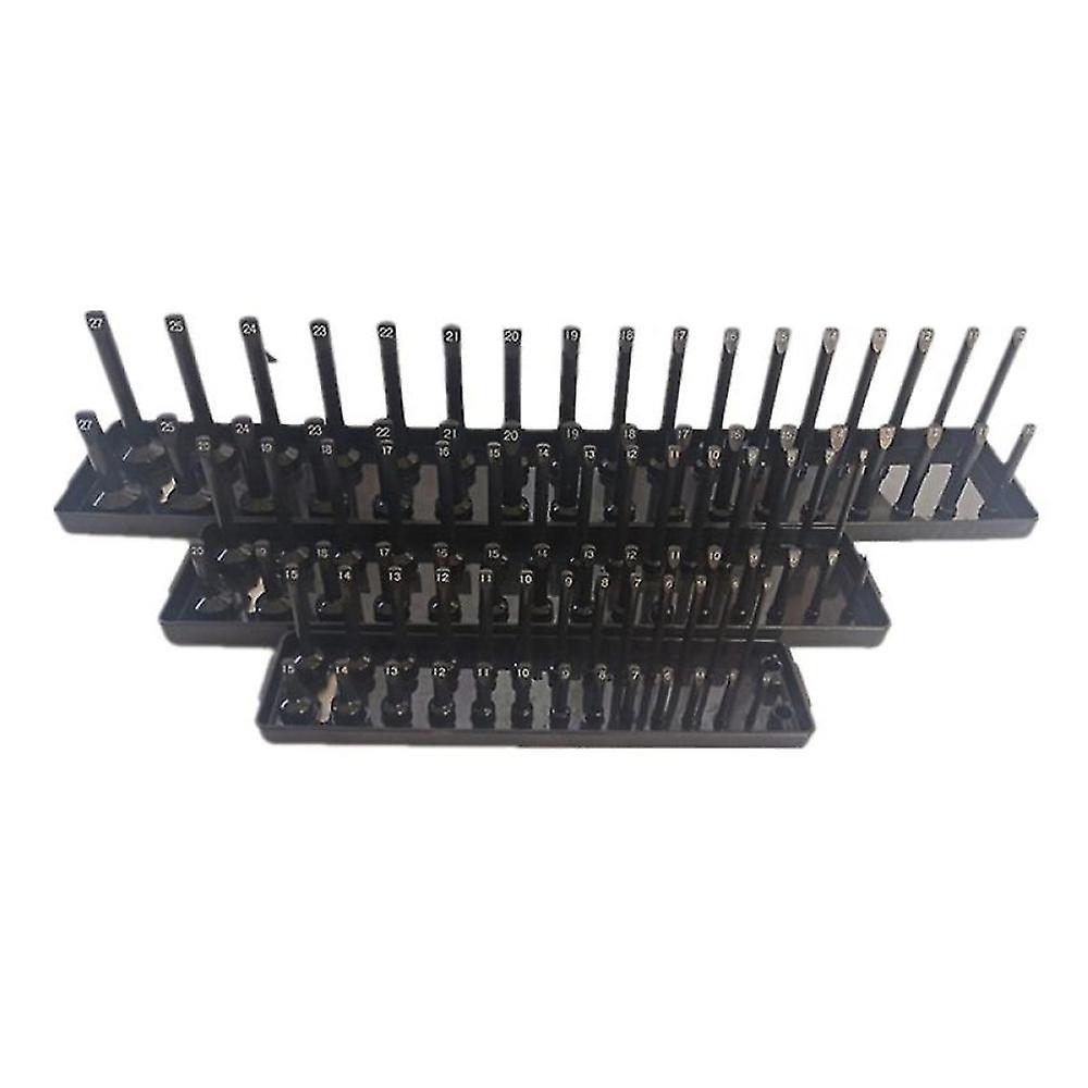 3pc Socket Organizer Tray Set Black Metric Socket Trays 1/4inch 3/8inch & 1/2inch Drive Deep And Sh