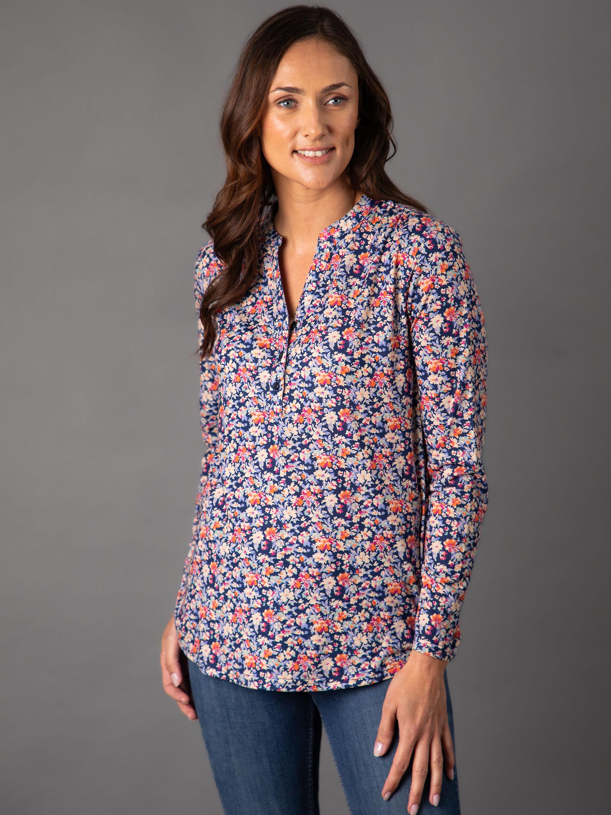 Celeste Long Sleeve Floral Print Top in Blue