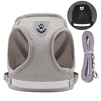 Dog Harness and Leash Reflective Adjustable Breathable 3.9 Feet Pet Walking Leash Set for Small Medium Dogs Gray Reflective Hole XS