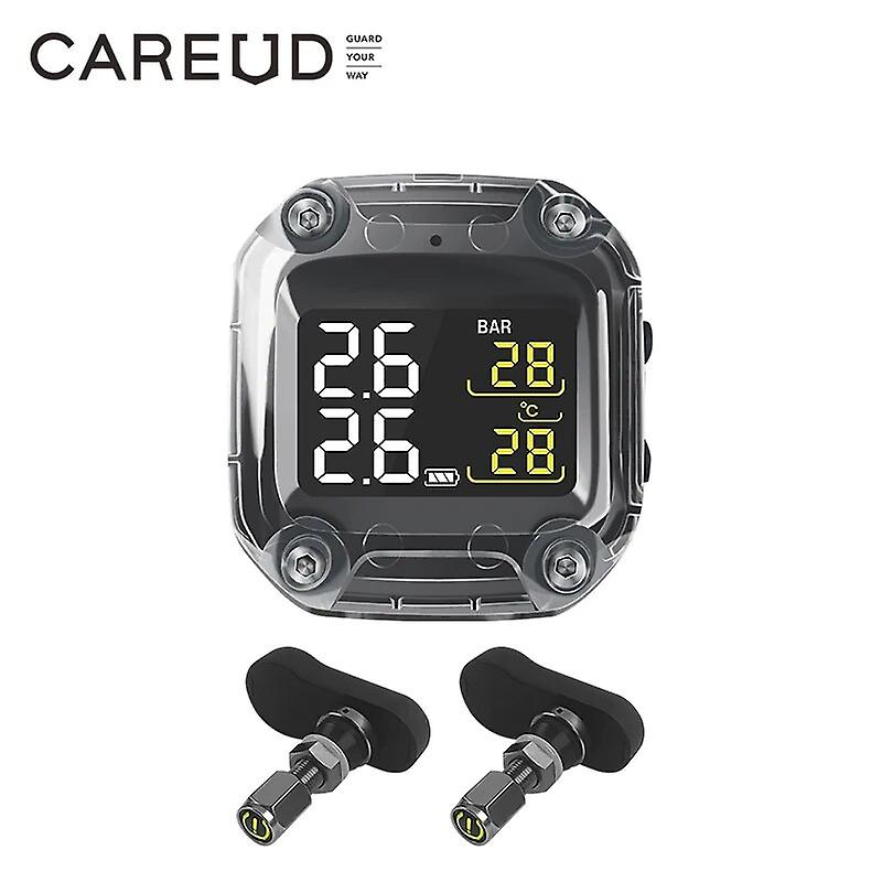 Careud Wireless Motorcycle Tpms Tire Pressure Monitoring System Digital Lcd With Two External/internal Sensors Easy To Install