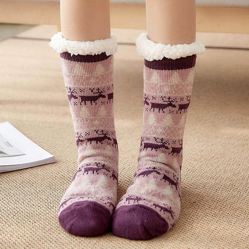 1 Pair Women Indoor Floor Socks Warm Stretchy Non-slip for Winter Christmas Home