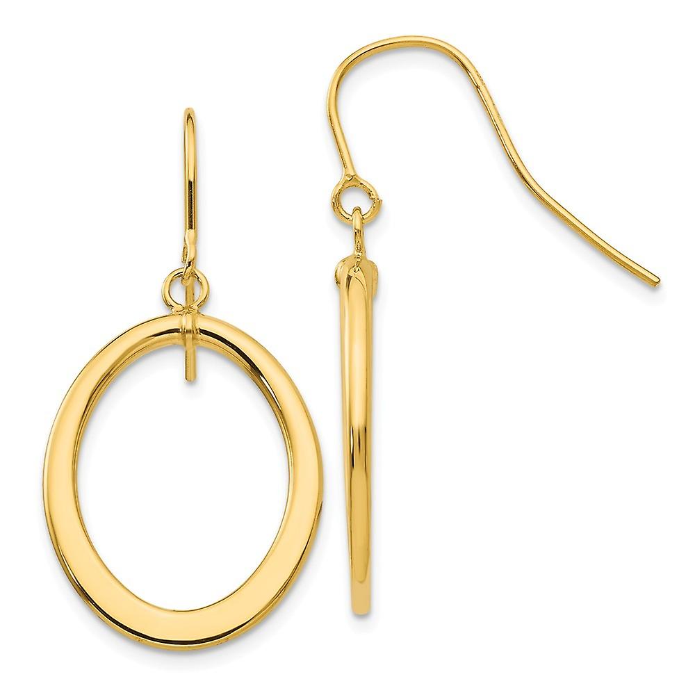 14k Yellow Gold Shepherd hook Polished Tapered Flat Oval Long Drop Dangle Earrings 40x18mm Wide-Dangle Earring for Women