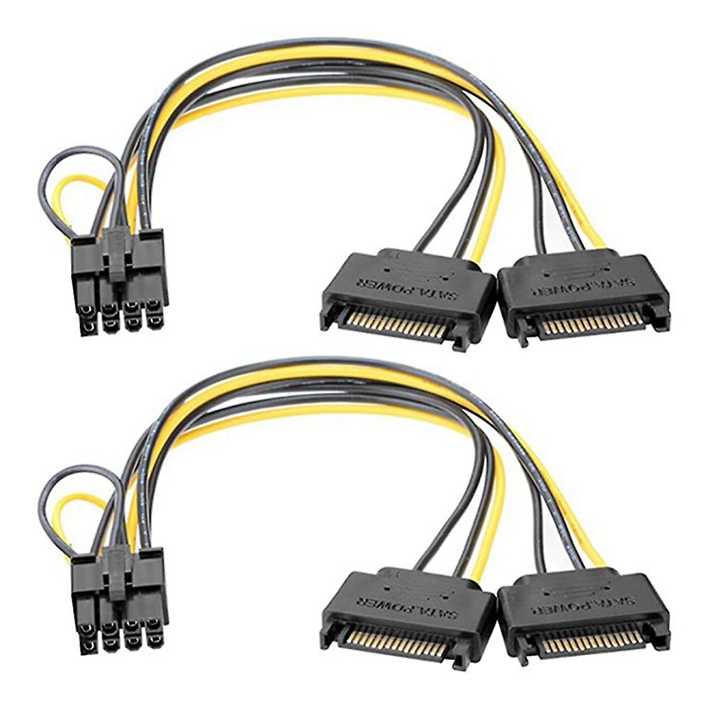 2Pcs Graphics Card Power Adapter Cable Dual SATA 15Pin Revolution 8PIN GPU Power Adapter Cable for