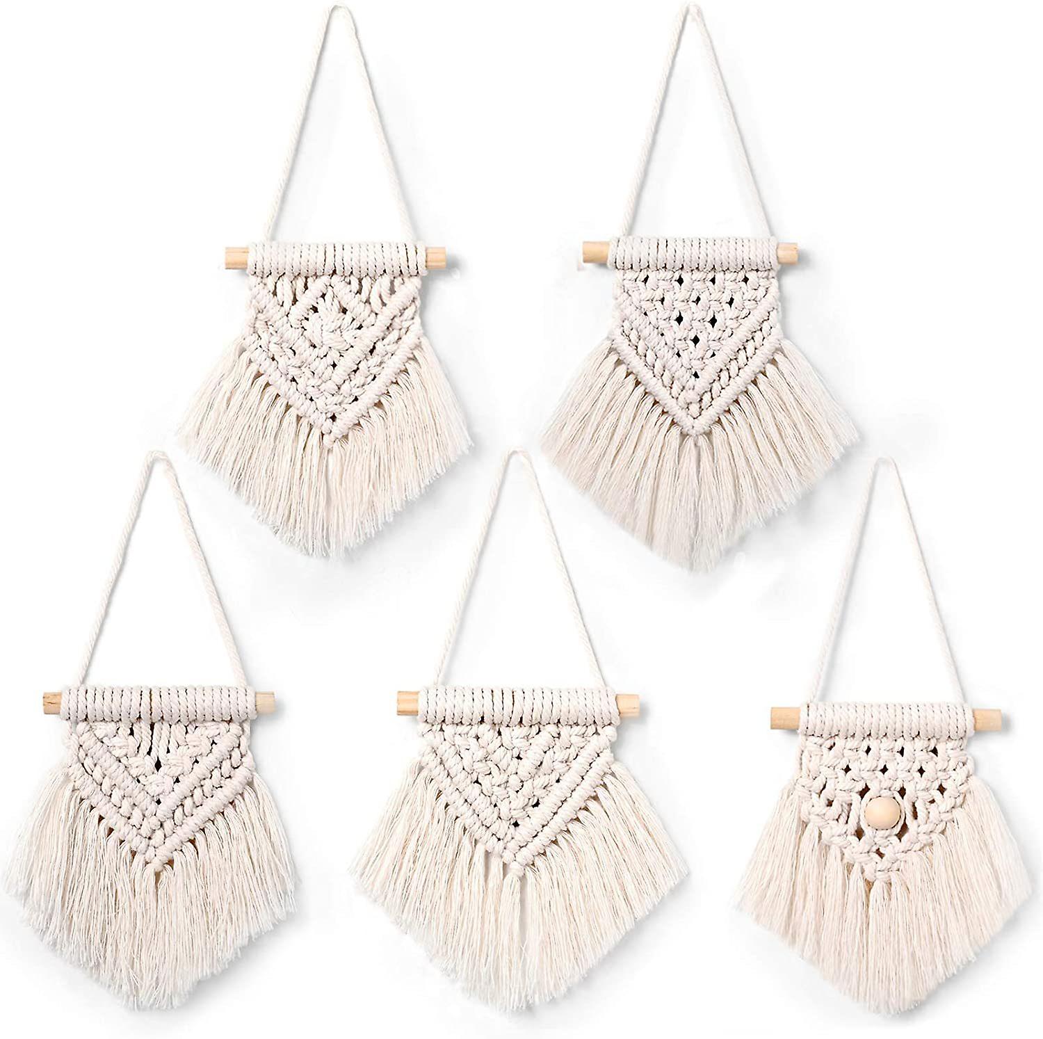5 Pieces Macrame Wall Hanging Mini Macrame Wall Hanging Decor Macrame Woven Wall Hanging Tapestry Woven Macrame Wall Decor