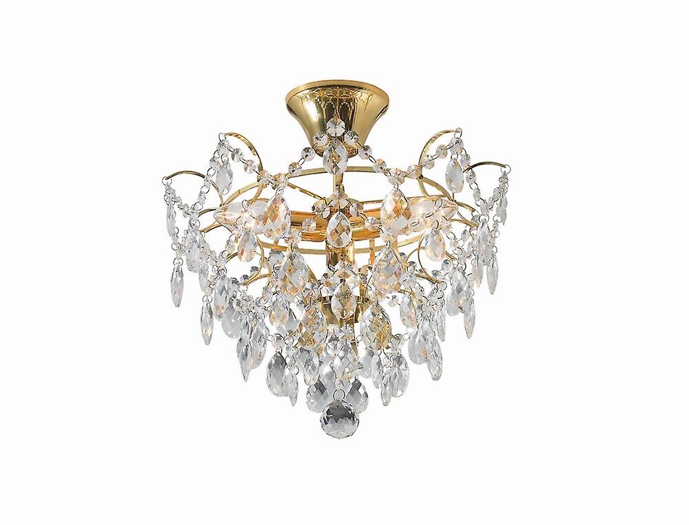Rosendal 3 Light Crystal Ceiling Semi Flush Lamp Gold, E14