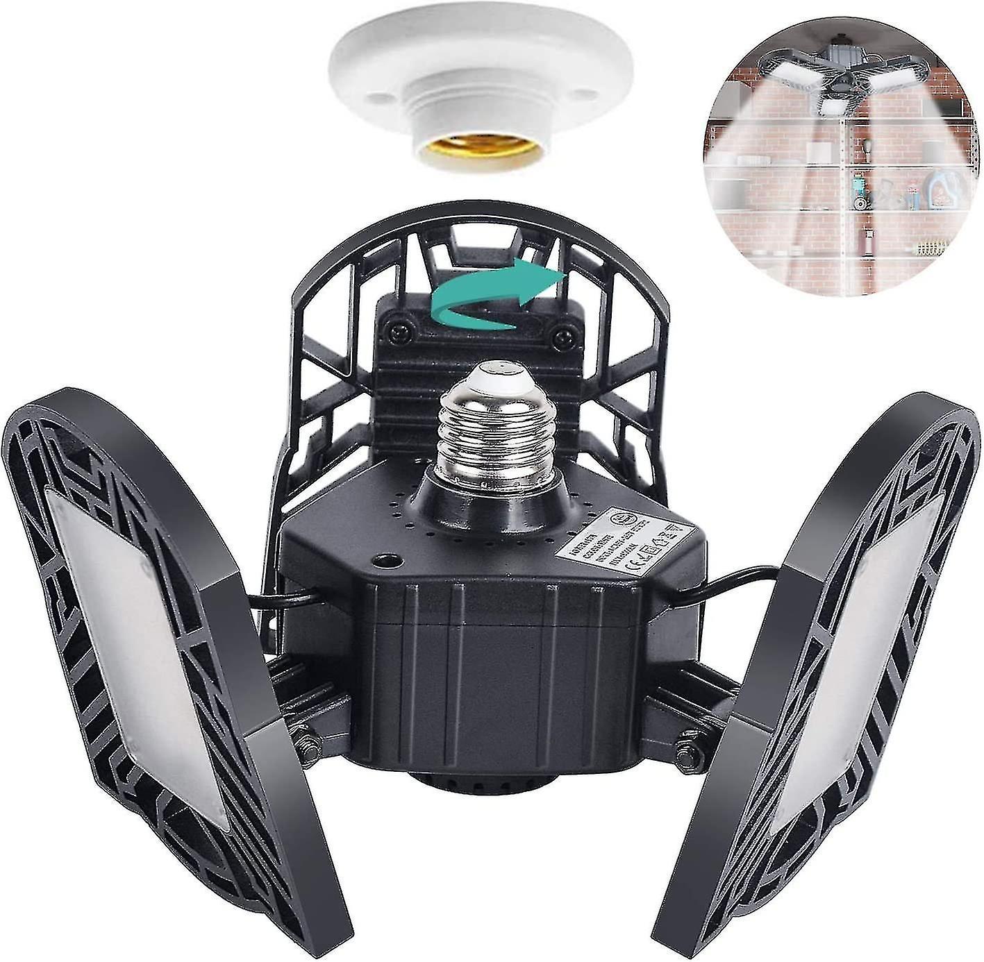 Transformable Triple LED Garage Ceiling Light Fixture