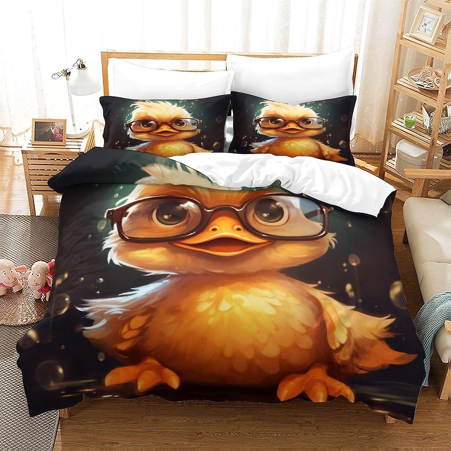 HOUKIG Little Yellow Duck Collection Bedding Sets Patterned Soft Anti-fade Breathable 3D Printing Cute Duvet Cover Set Fashionable Design, Suitable fo