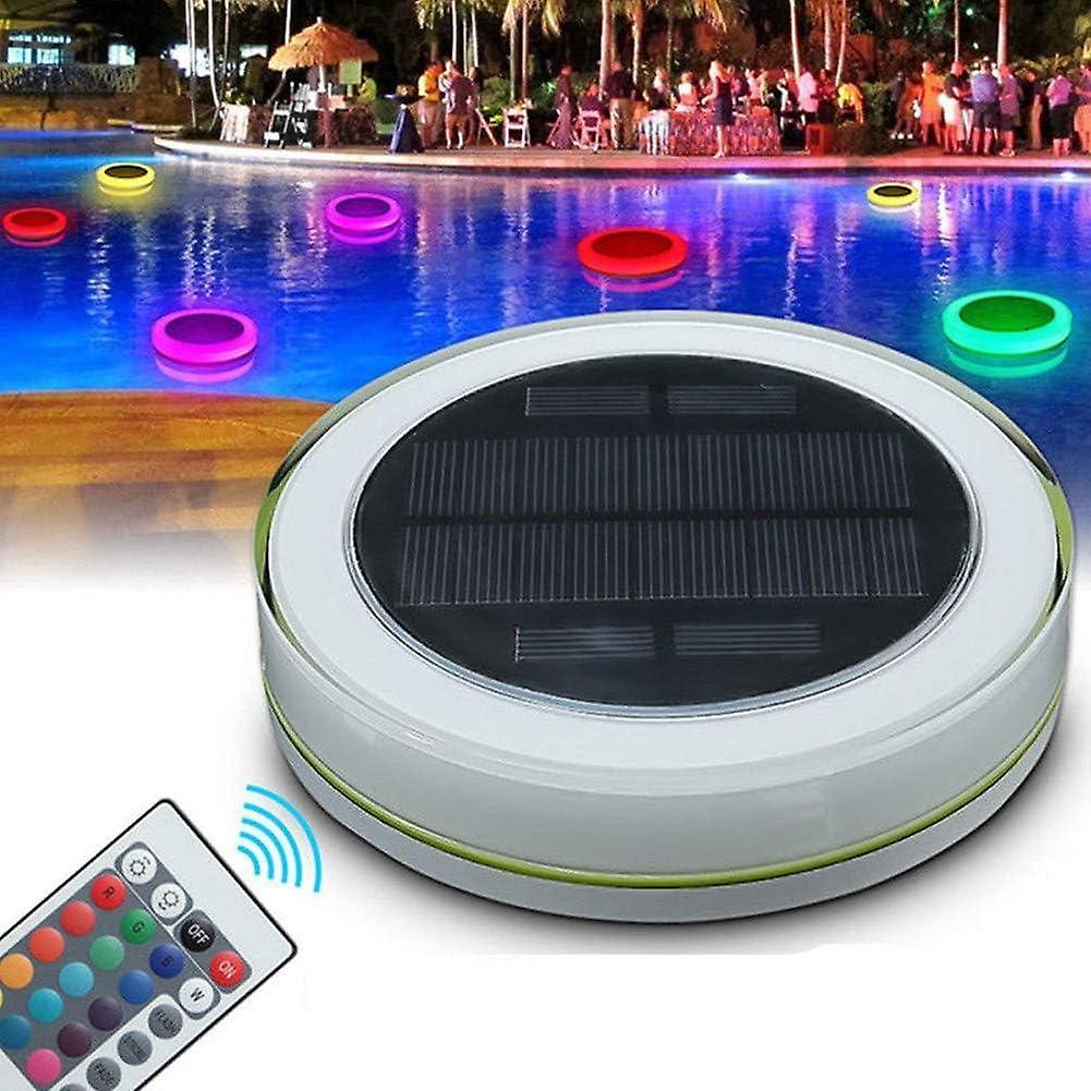 LED Swimming Pool Light Water Floating Round Remote Control Color Changing Solar Powered Lightweight