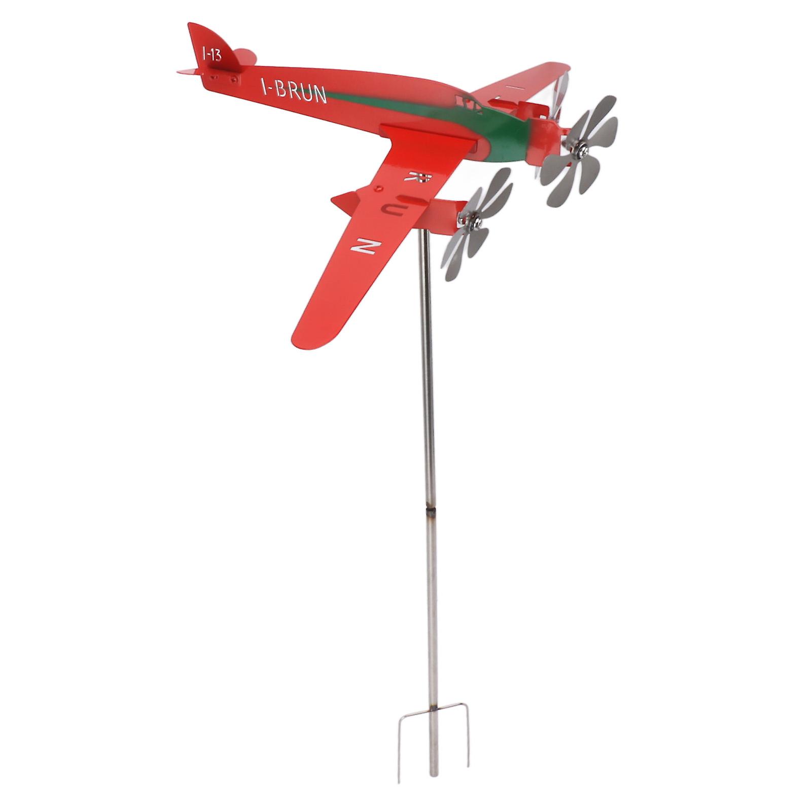 Metal Aircraft Weather Vane 3D Red Rustproof Smooth Airplane Windmill Wind Spinner for Garage Dome Barn Patio Red