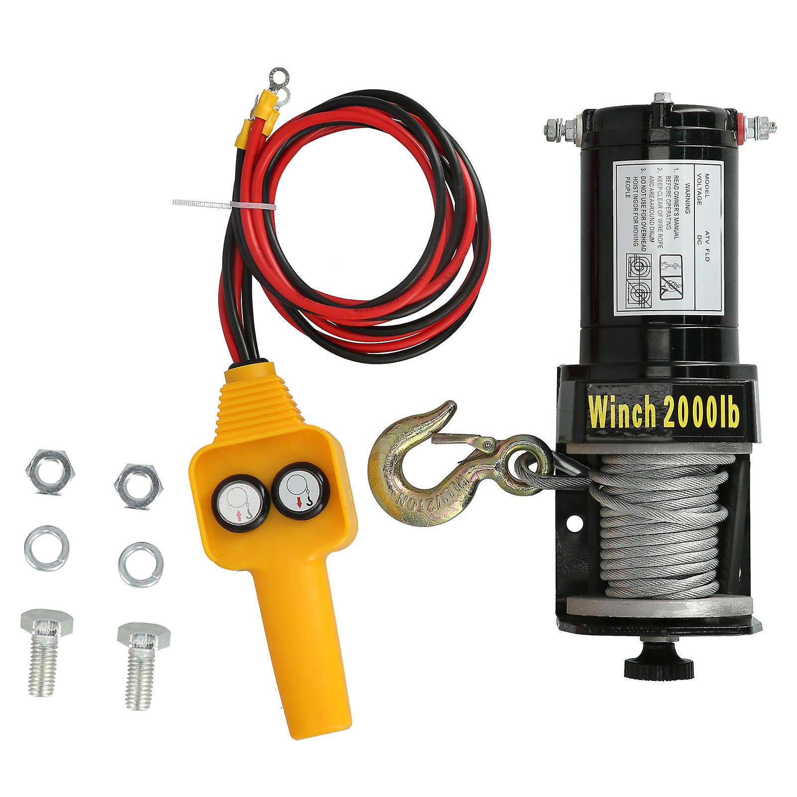 12V 2000LB electric winch for vehicles with wired handle switch
