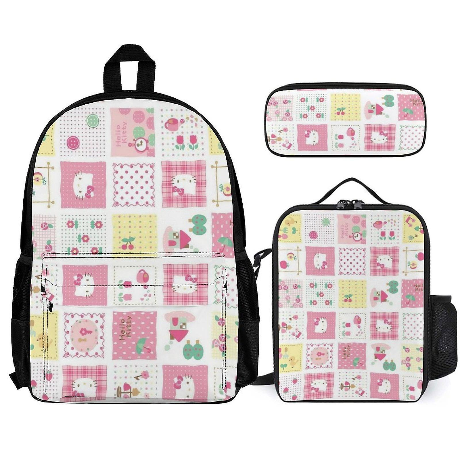 Hello Kitty Backpack Set, Backpack with Lunch Box And Pencil Case 3pcs Set