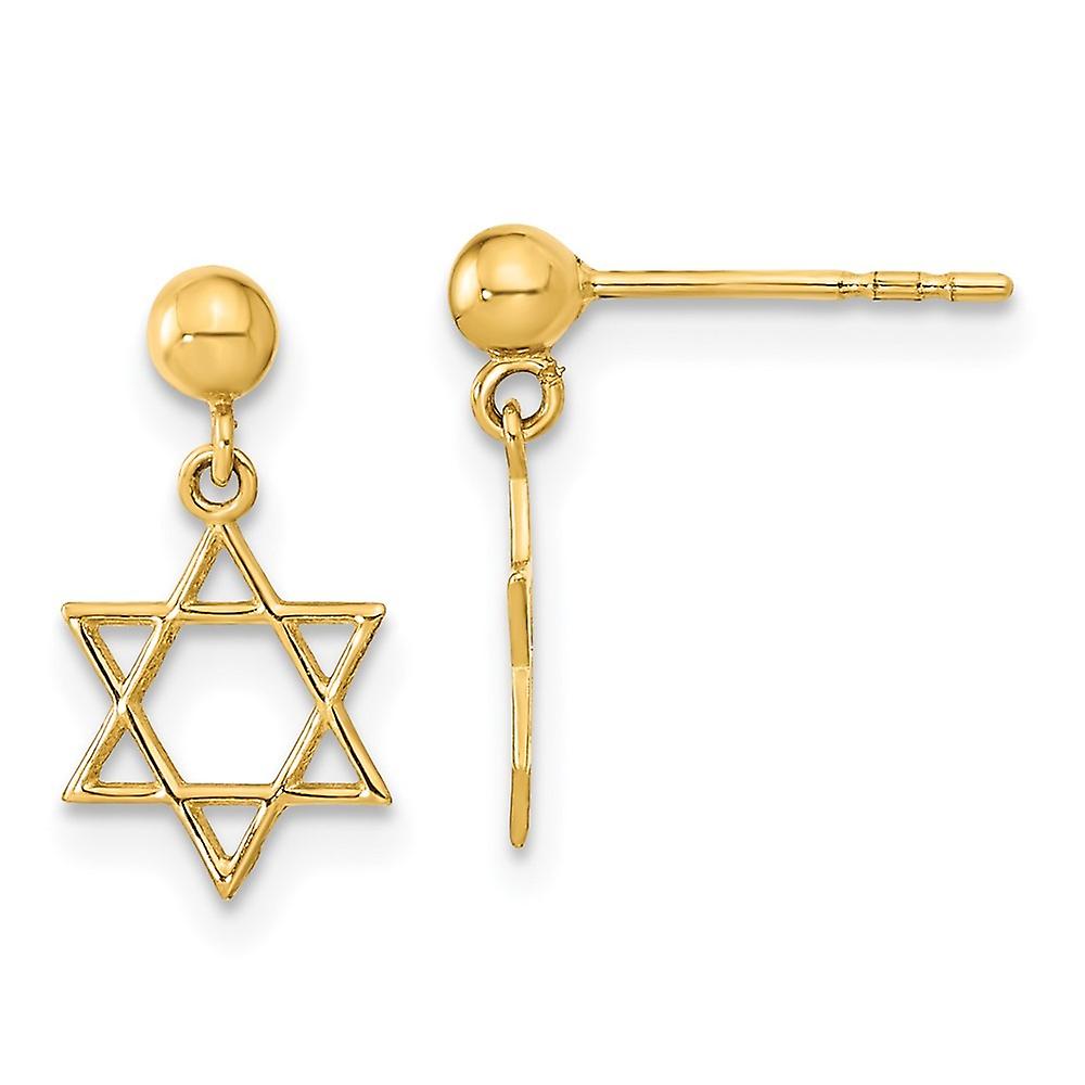 14k Gold Polished Religious Judaica Star of David Post Long Drop Dangle Earrings 13.75x7.5mm Wide-Dangle Earring for Wom