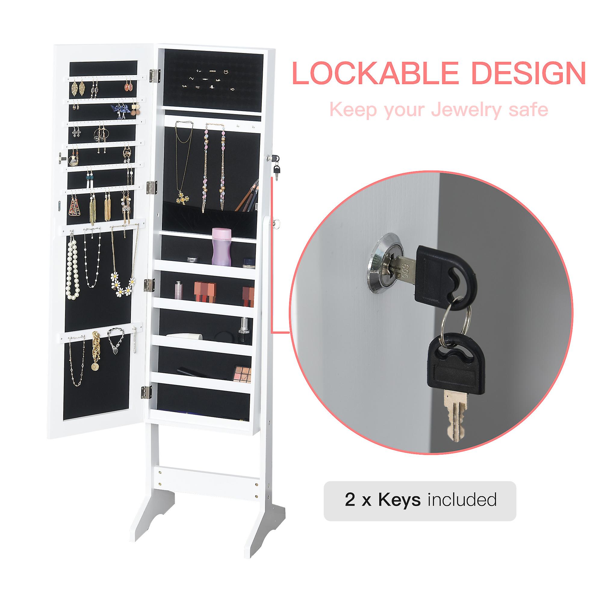 Lockable Jewellery Storage Mirror Armoire Freestanding