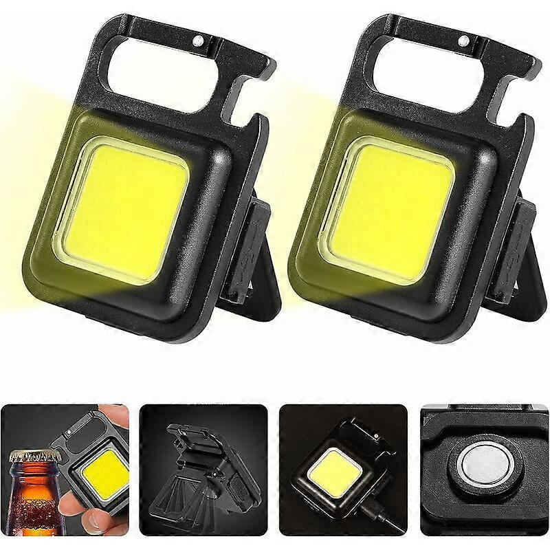 2 Pcs Mini Rechargeable Flashlight, 500 Lumens 4 Modes Portable Small Magnetic Keychain Inspection LED Working Light for Repair Camping