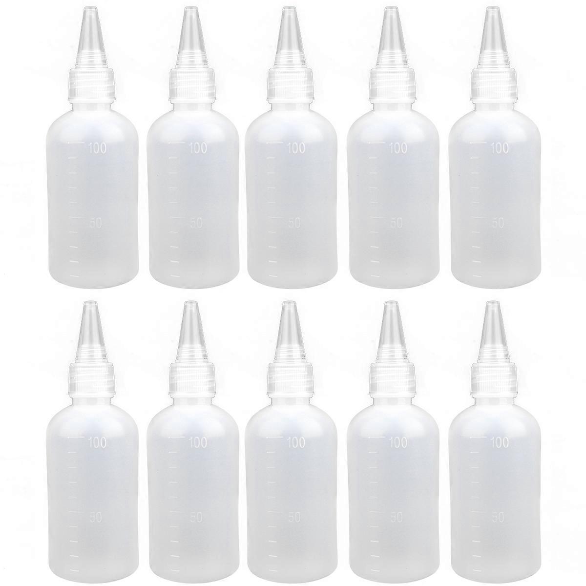 10 Stück 100ML transparenter leerer Flaschenquetschspender Nachfüllbare Nadelmund-Lotionsflasche Kunststoff-Unterflaschen mit Kapazitätsskala (weiß, Trichter C