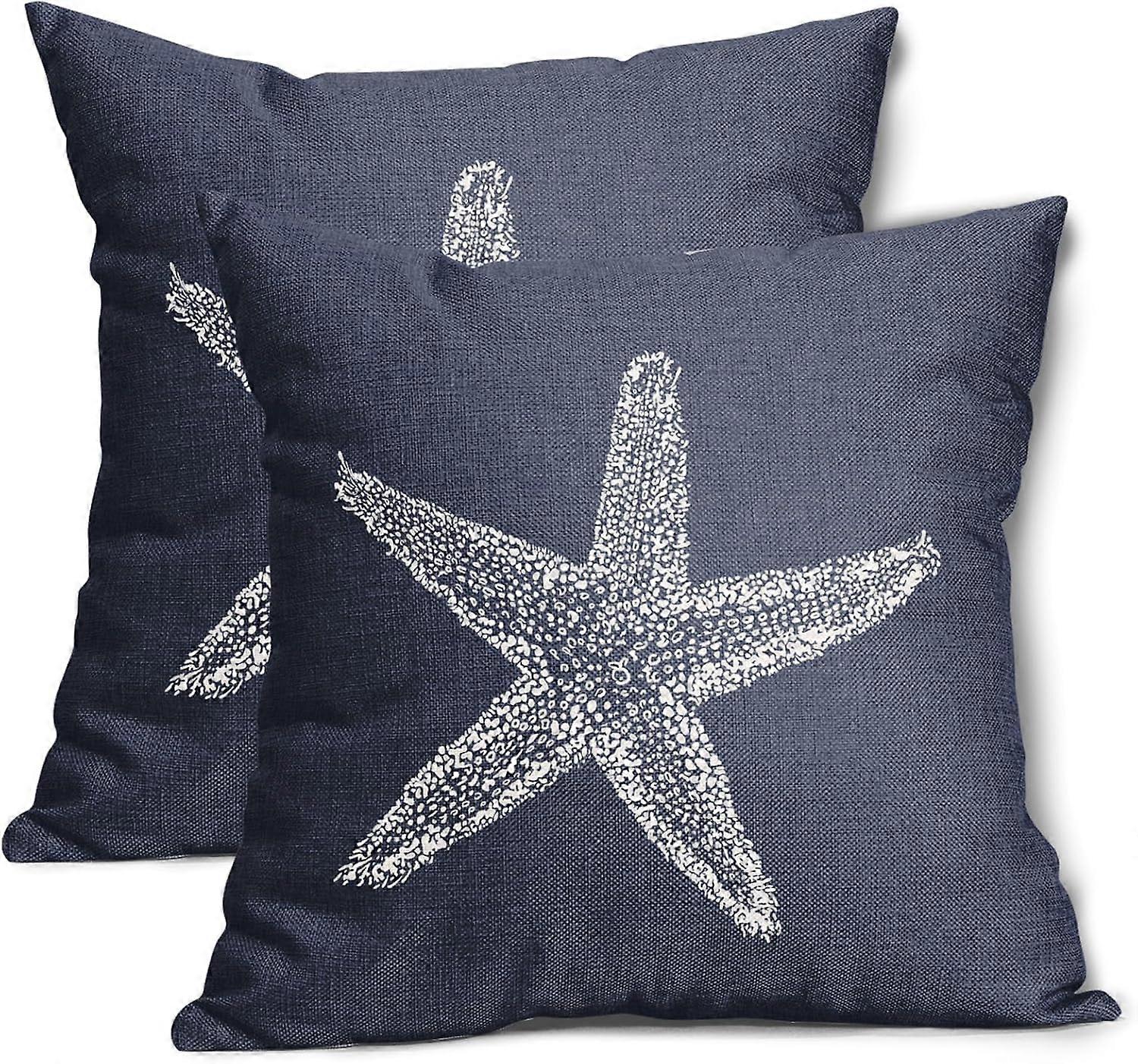 ネイビーヒトデ枕カバー20x20インチ沿岸ビーチ航海装飾スロー枕カバーサマービーチクッションカバー2ベッドルームの家の装飾セット