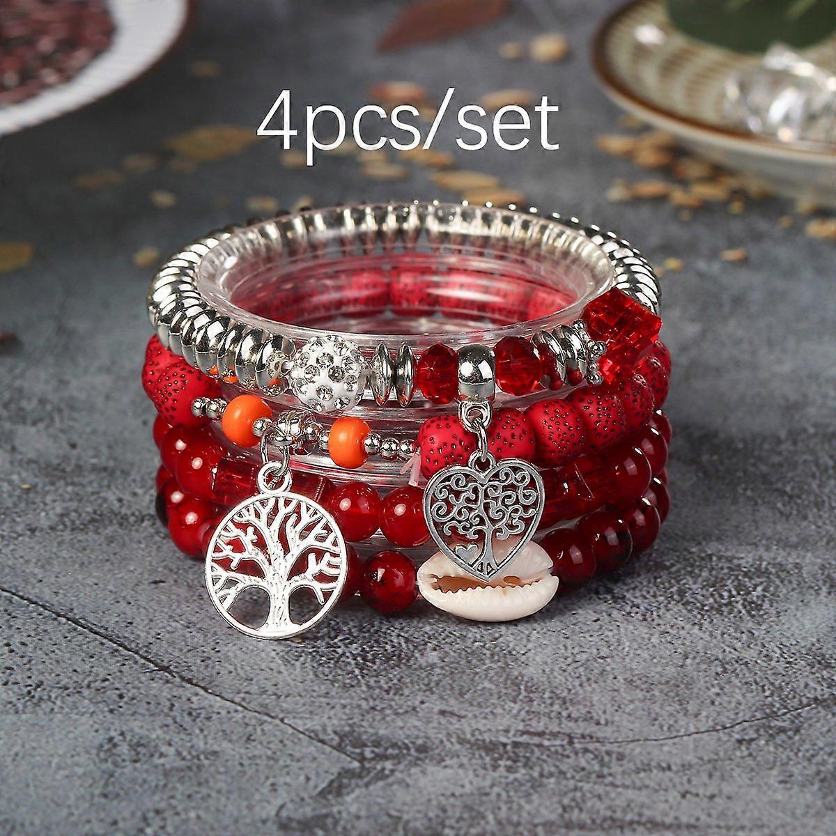 Bracelet - Vibrant Love Tree Coconut Shell - Red Passion