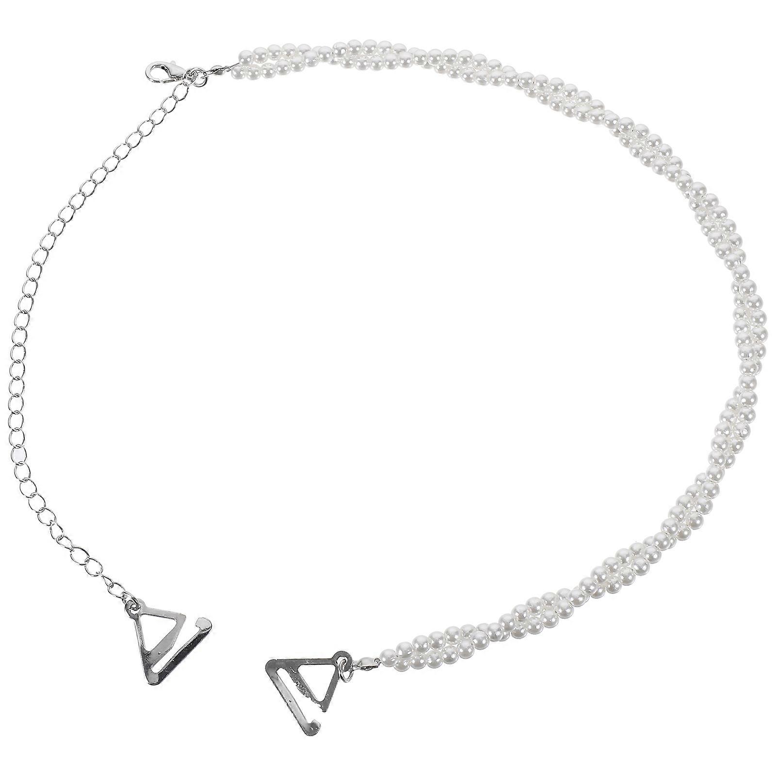 Dual-Layer Pearls Decorative Bra Straps Neck Hanging Adjustable Removable Fancy Bra Strap Replacement For Bra Tops Dress (Silver)