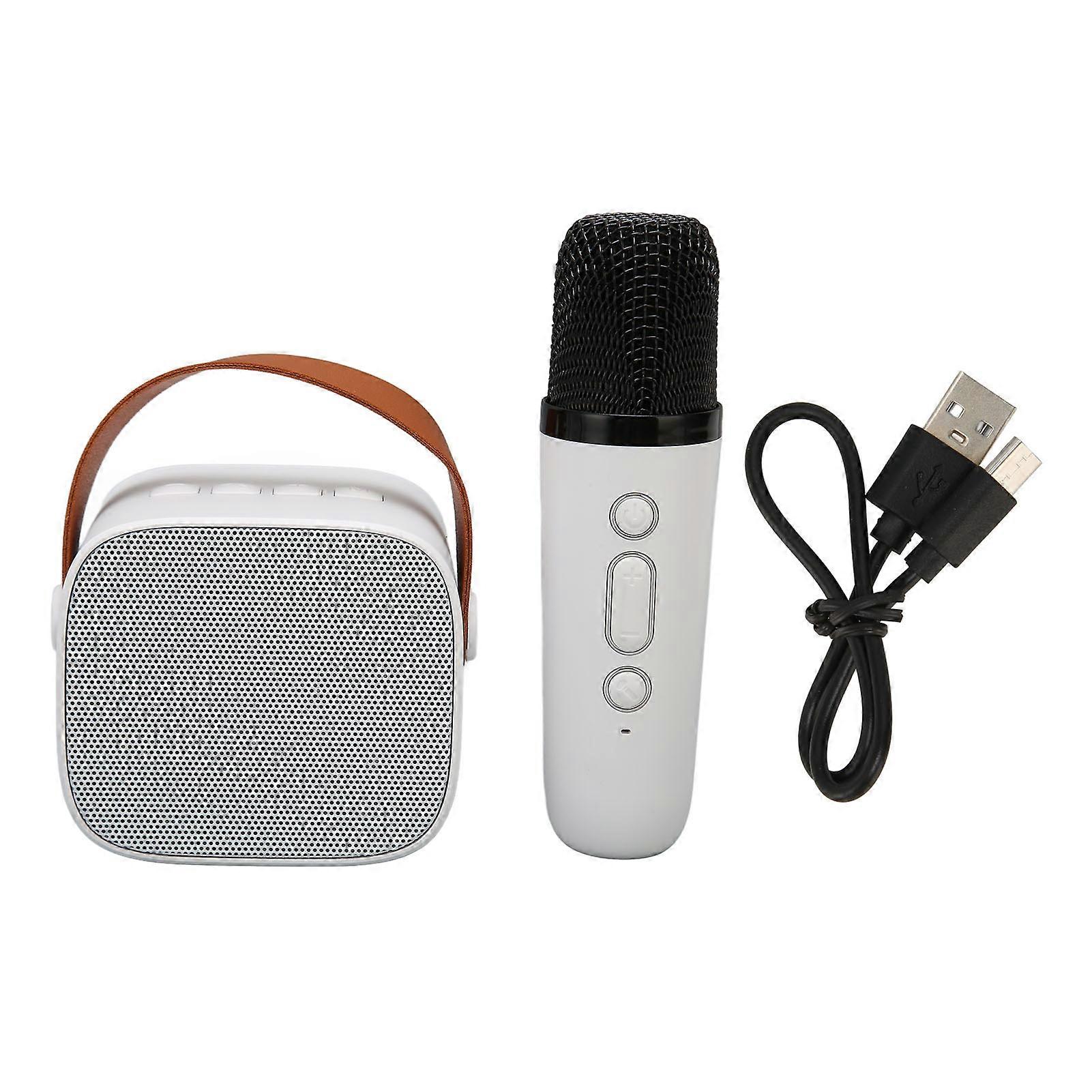 Bluetooth Speaker Microphone Set HD Stereo Rechargeable Retro Portable Karaoke Machine for Kids Adults Party White