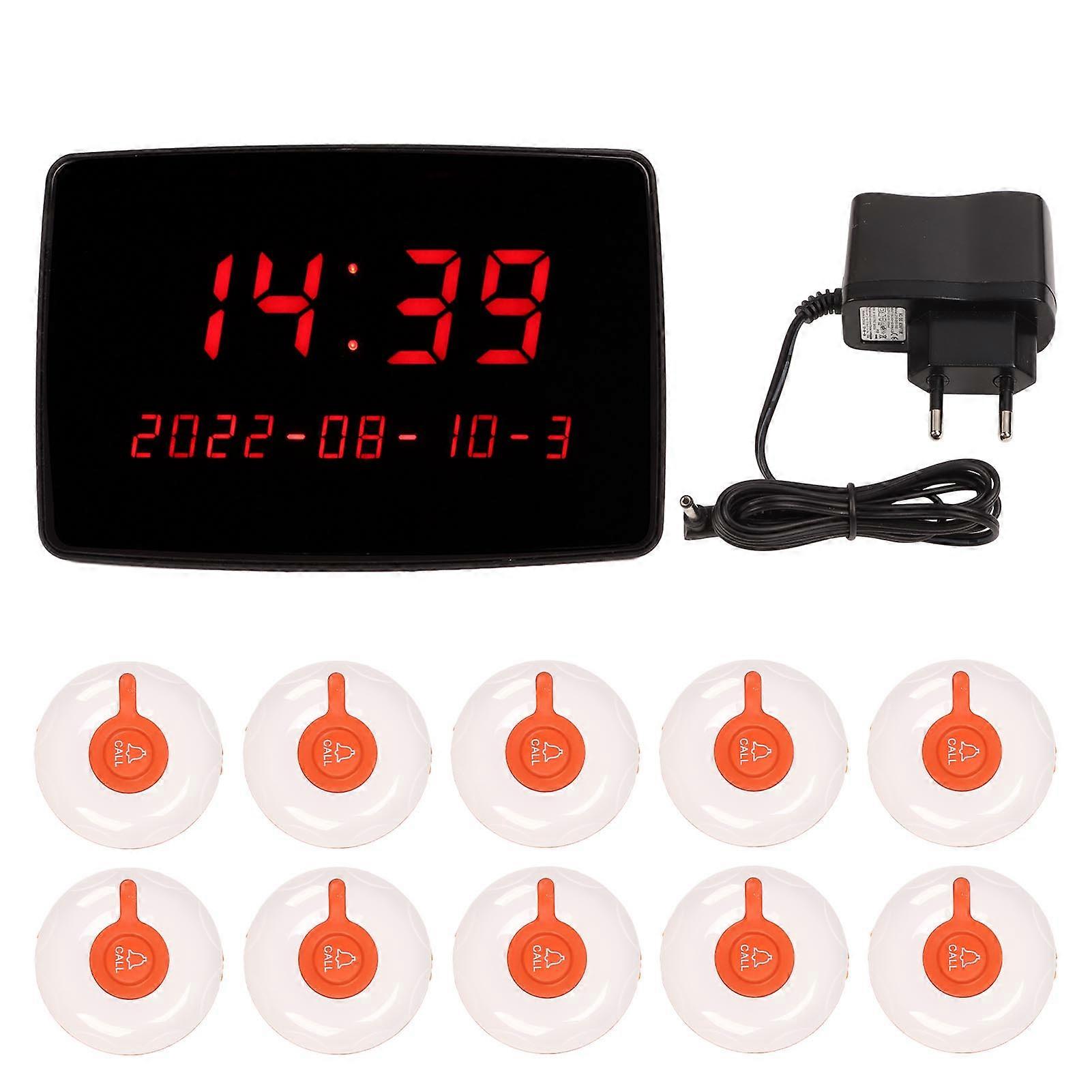 Wireless Calling System 10Pcs Waterproof Call Buttons 1 Display Receiver Patient Pager System for Hospital Bar 110?240V EU Plug