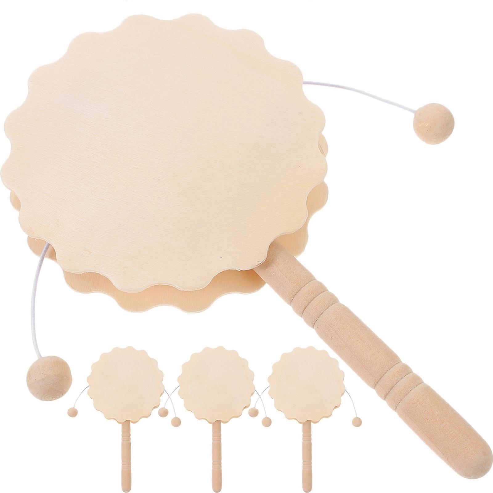 4 st DIY träskallertrumma tomma obehandlade träpyssel DIY handmålade skallertrumma