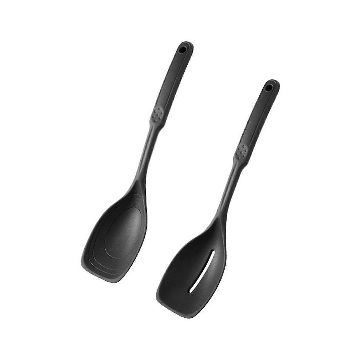 Silicone Cooking Spoon,Non-Stick Slotted and Solid Spoon Set with Deep Bolw and Measurement Mark for Mixing, Serving