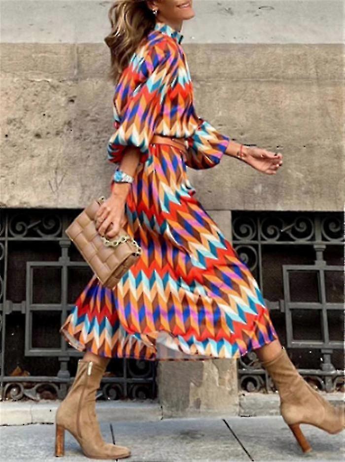 Robe de fête simple imprimée décontractée pour femmes Automne
