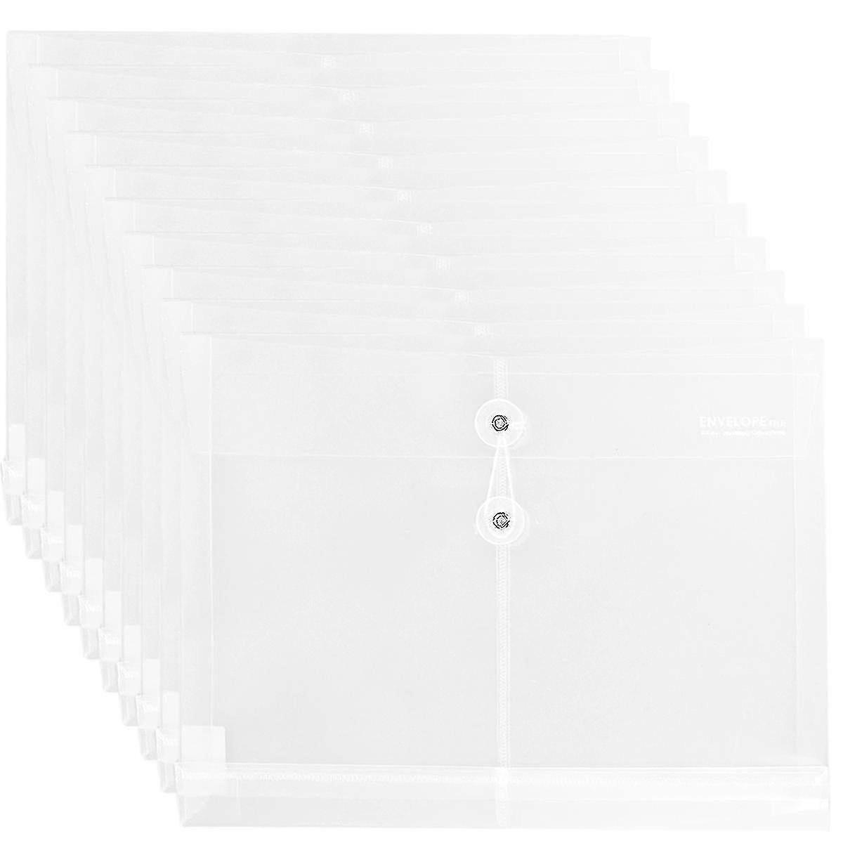 10pcs Plastic Envelopes Waterproof Clear With String Durable File Folder Document Organizer