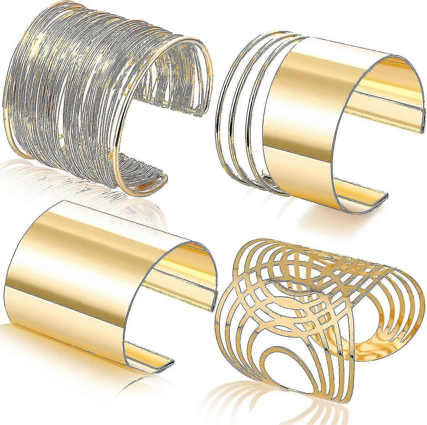 4 Pcs Cuff Bangle Bracelet Compatible Women Open Wide Bracelets,gold
