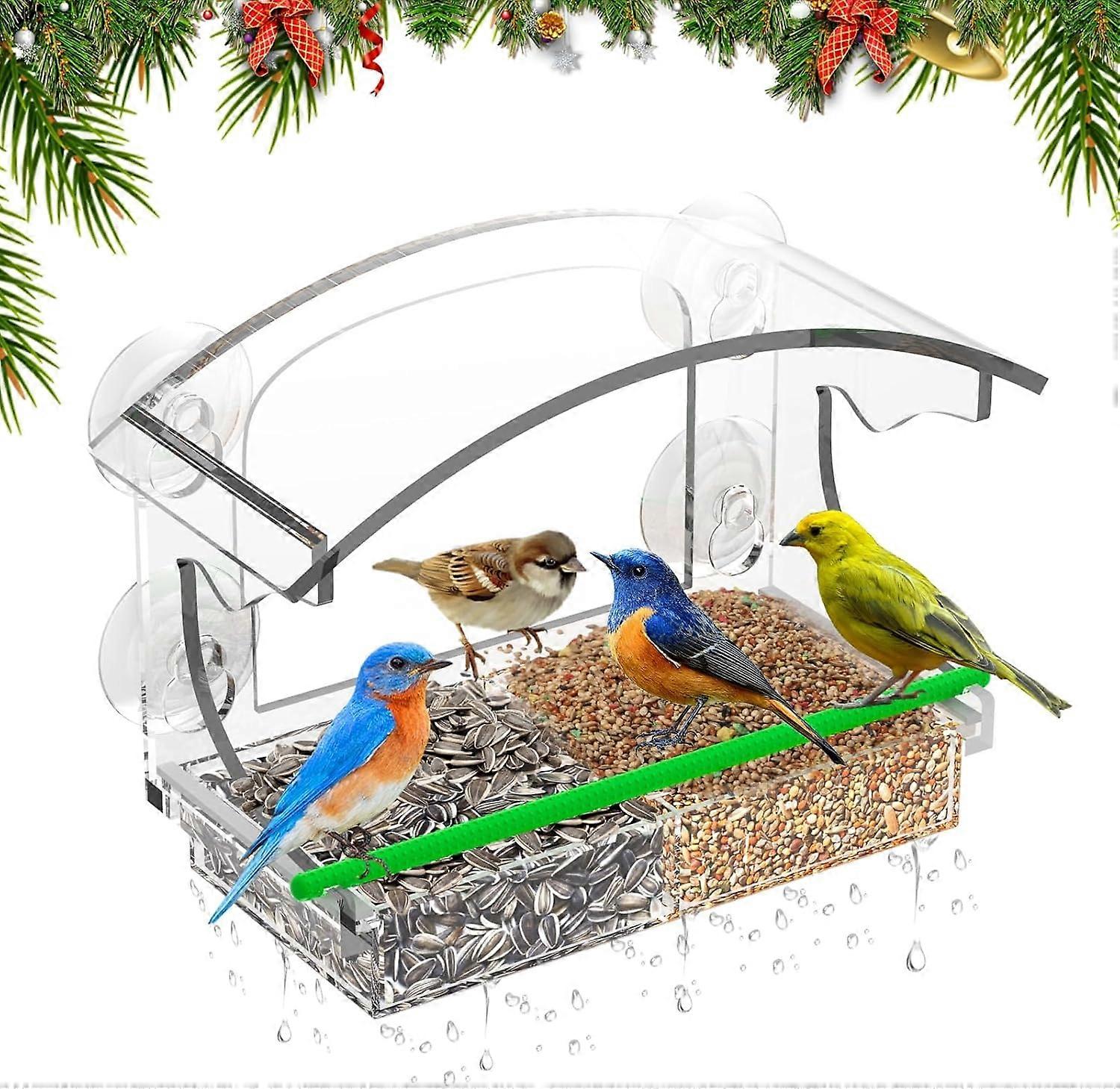 Acrylic Window Bird Feeders with Strong Suction Cups, See Through Tray Clear Bird Feeders for Window Viewing Box House, Nature Anywhere Window Birdhou